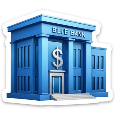 blue bank building with the $ symbol sticker