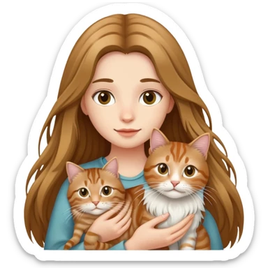 Long-haired girl holding a long-haired tabby cat sticker