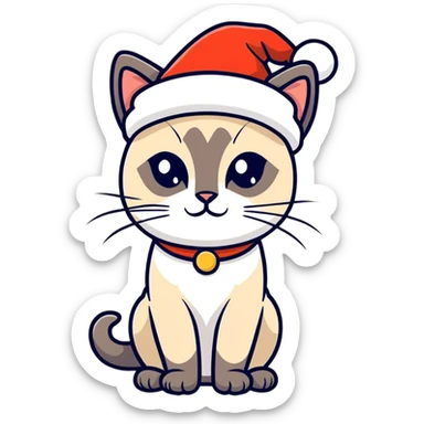 Thai siamese with santa claus hat sticker