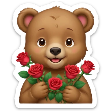 Cute bear with this emoji 🥹  holding roses with this  sticker