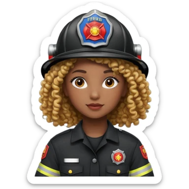 Firefighter girl curly hair with Black uniform sticker