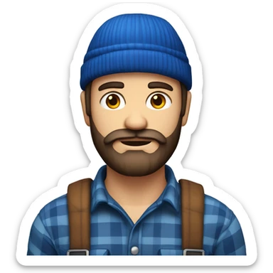 lumberjack with blue woolen hat, short dark beard. Light skin. sticker