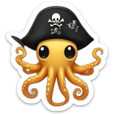 cute kraken with pirate hat hanging a black flag sticker