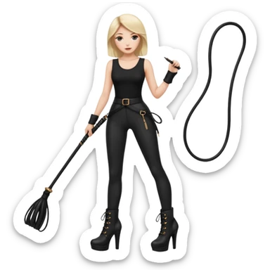 Create a Mistress with platform boots and black leggings and top and a whip sticker