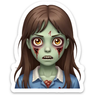 zombie girl with long brown hair with side bangs  sticker