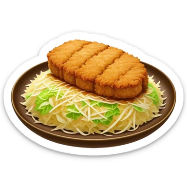 Cinematic Realistic Tonkatsu Dish Emoji, featuring a golden, breaded pork cutlet served with shredded cabbage rendered with rich textures and vibrant, dynamic lighting. sticker
