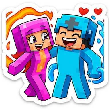 Change the expression of the middle right character to a laughing face, keeping the style and appearance the same, inspired by playful Minecraft-style expressions. Transparent background. sticker