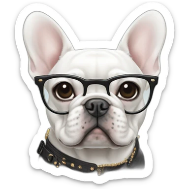 Fashion white FRENCH BULLDOG with fashion glasses sticker