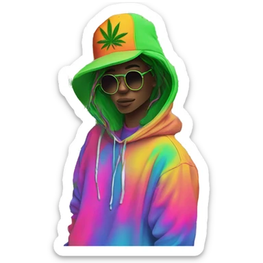 Hemp leaves Multicoloured neon person smoking wearing hoodie dancing hip hop bucket hat tropical Skater fashion aesthetic baggy clothes graphic t shirt 420 sticker