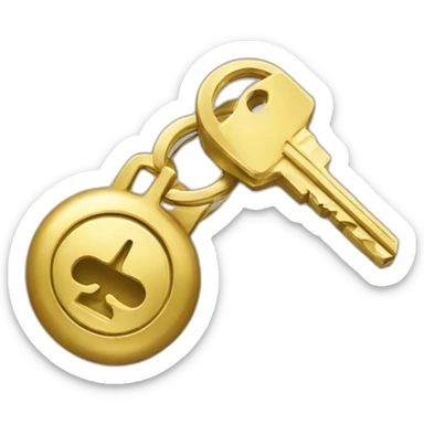 keychain with gold key and a vault sticker