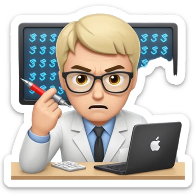 I want an emoji of a mad data scientist fixing code bugs sticker