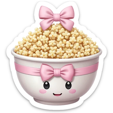 popcorn soft texture in white bowl with pink pastel bow not on top sticker