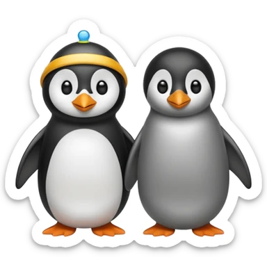 a penguin and a ringed seal clashing, emoji style sticker