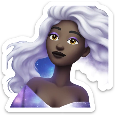 mystical woman with white skin with sparkling galaxy hair with moon and stars in purple and blue shades sticker