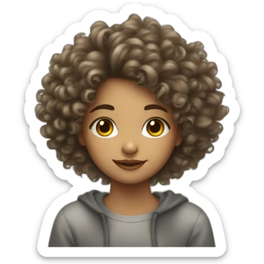 teenage girl with fluffy curly hair draws a picture sticker