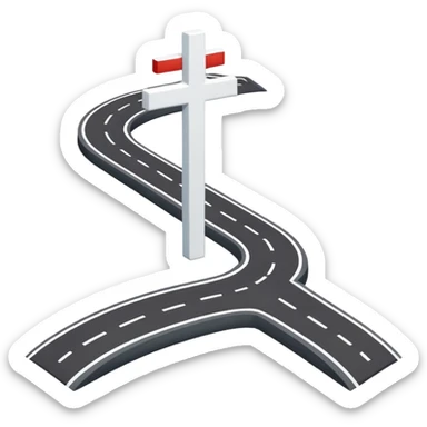 White cross with the letter s integrated that looks like a road or path sticker