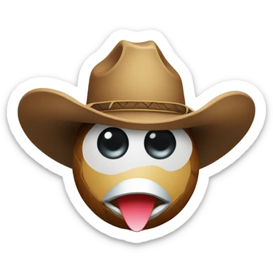 coconut wearing cowboy hat with eyes and duck nose sticker