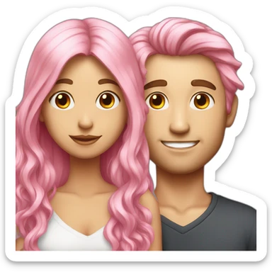 Pink hair girl in love with white guy with long hair sticker