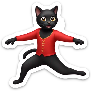 Black cat dancing ballet in red clothes sticker