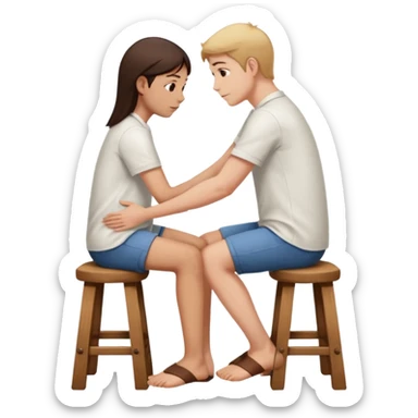 a person sitting on a stool with straight back turn in straight body putting their hands on both legs. sticker