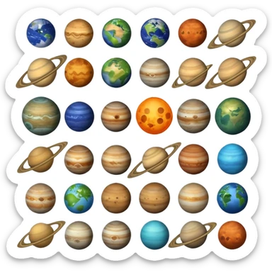 12 planets emojis I need a labeled and a ine for each planet :mercury, Venus , earth , mars, Jupiter Saturn, Neptune, Pluto, Uranus  sticker