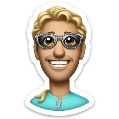 A movie star with diamond glasses and replace his teeth diamonds sticker