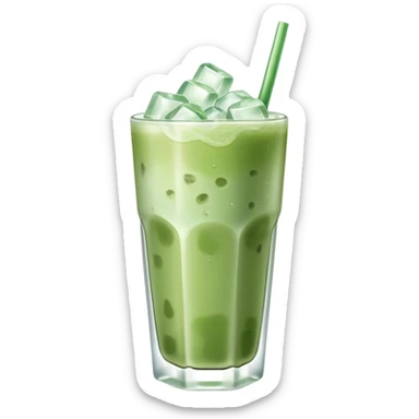 iced matcha latte with ice cubes pale green sticker