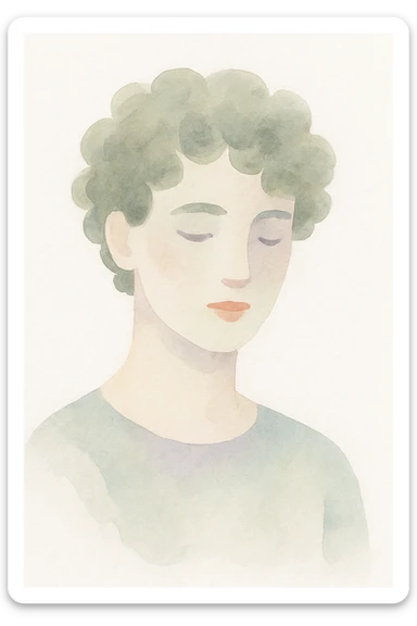 a person with curly hair, watercolor style sticker