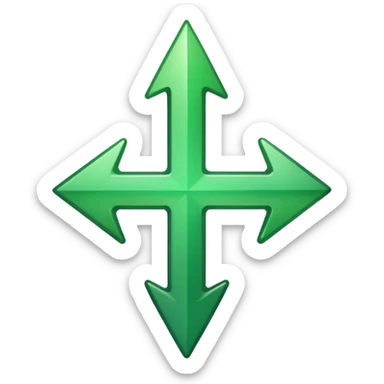 a thick glossy green arrow pointing sharply upward, with a smooth beveled surface and soft gradient shading sticker