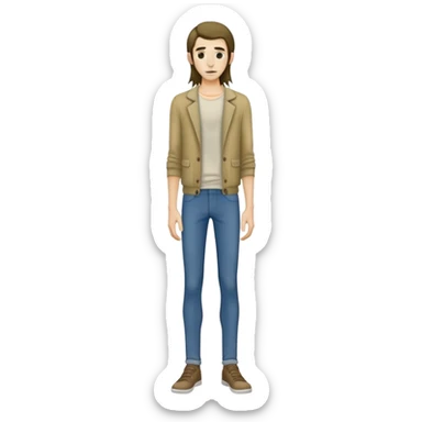 full body very skinny male figure standing wearing clothes with long hair sticker