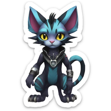 Cool Anthro Noivern-Litten-Sphynx-Pokémon with edgy stripes collar punk techwear Full Body sticker