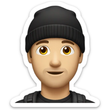 white guy with black beanie hat and stubble sticker