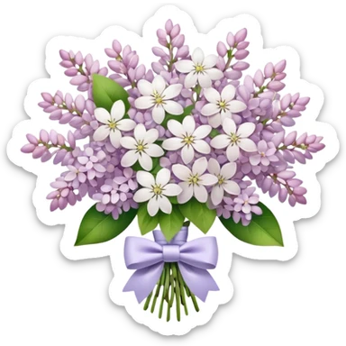 White   lilac flower bouquet with a bow tie sticker