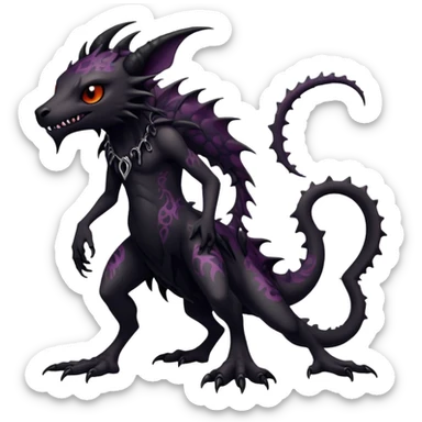 a dark gothic gloomy edgy vernid-fionbri-creature with splash patterns full body sticker