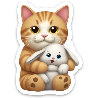 Cat with stuffed bunny sticker