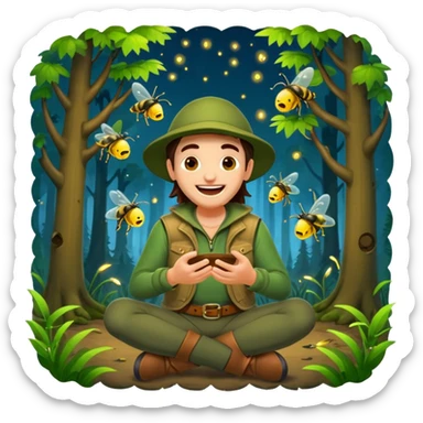 forest rogue laughing while fireflies scatter sticker