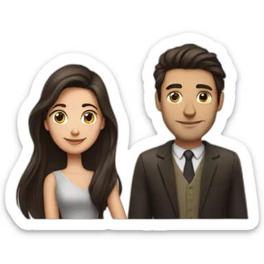 a brunette guy and long dark hair lady with a book sticker