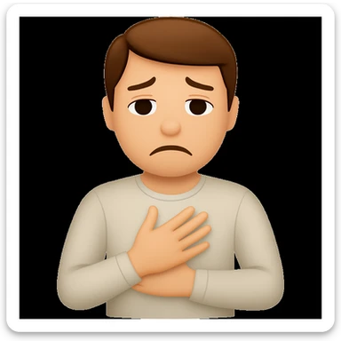 Remove any visible heart from the chest while maintaining the expression of nausea and discomfort. The style should resemble emoji style with simple and concise features. sticker