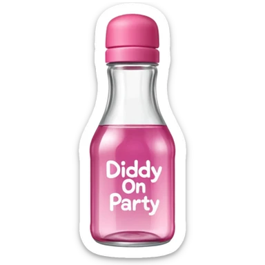 realistic baby oil style bottle pink cap pink logo clear bottle with berry logo with diddy party written and a berry on top bottle sticker