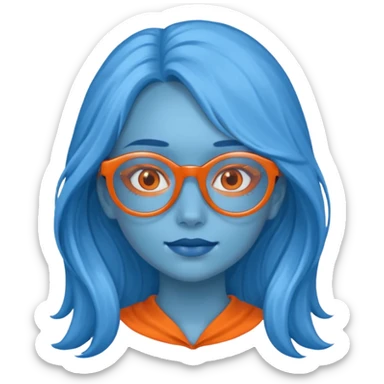 blue skinned orange glassed long haired girl sticker