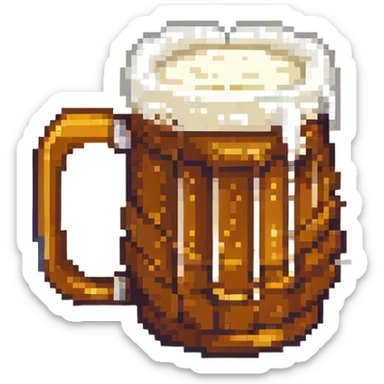 classic beer mug with frothy foam pixel art style sticker