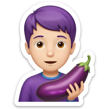 a boy eating a HUGE eggplant sticker