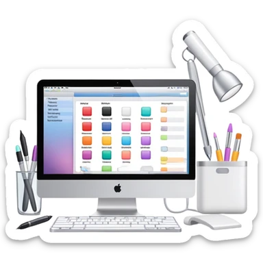 iMac showing beauty salon inventory software with notebook and pen next to it sticker