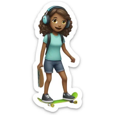 Girl with skateboard and headphones sticker