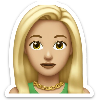 white woman with green eyes and straight blonde hair wearing gold chain necklace   sticker