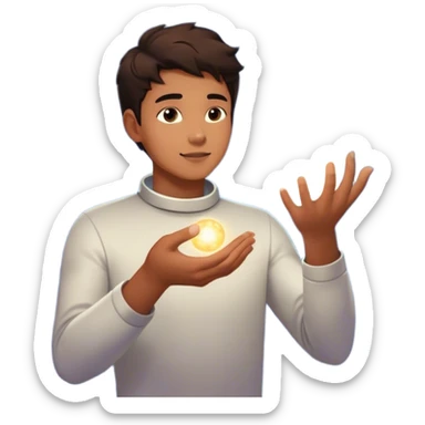 A young man floats in space, touching a particle that glows and expands, shaping the universe around him. Each touch creates new light, symbolizing how his choices build his own reality. sticker