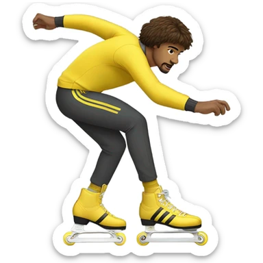 man with brown mullet haircut, in a yellow adidas training suit, rollerskating sticker