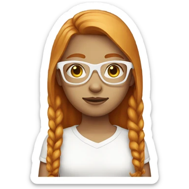 Ginger girl straight long hair white glasses  sticker