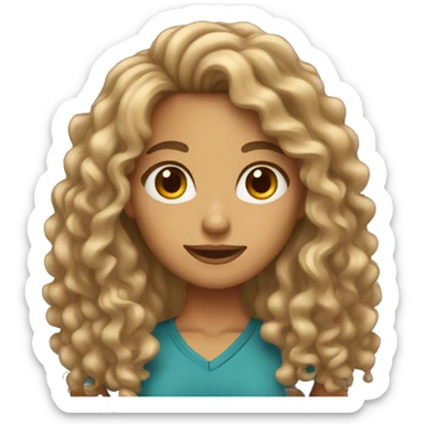 female  very long curly hair, tanned skin teacher sticker