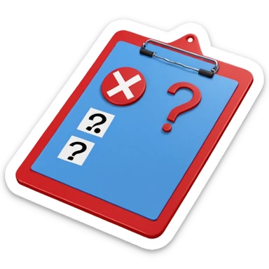 A red clipboard with a tactical scheme (X's and O's) crossed out and a question mark (?) above it. blue (#00A3E0) and red (#F9423A) sticker